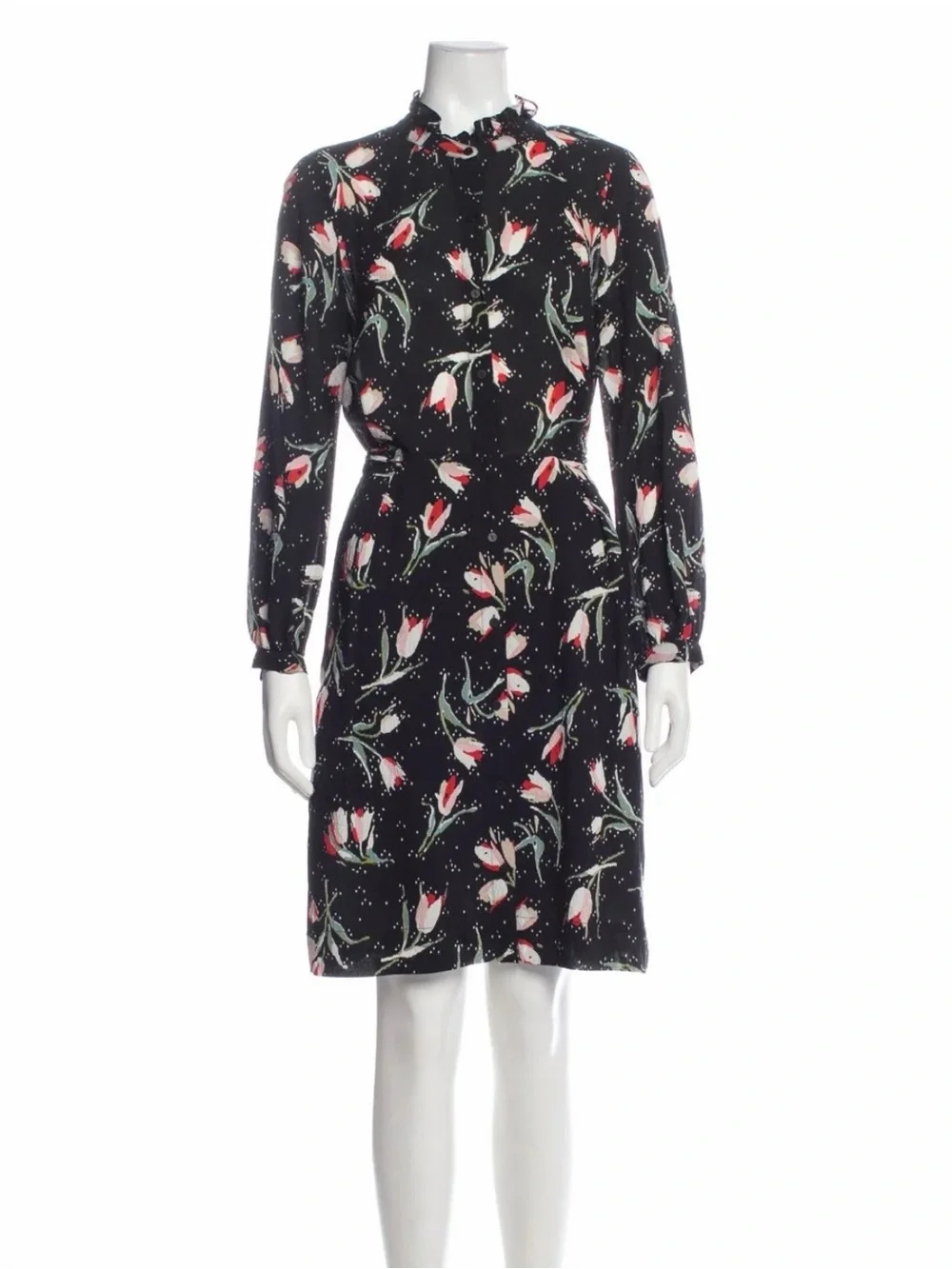 Rebecca Taylor Black Floral silk Tie-Waist Dress size 6 great condition